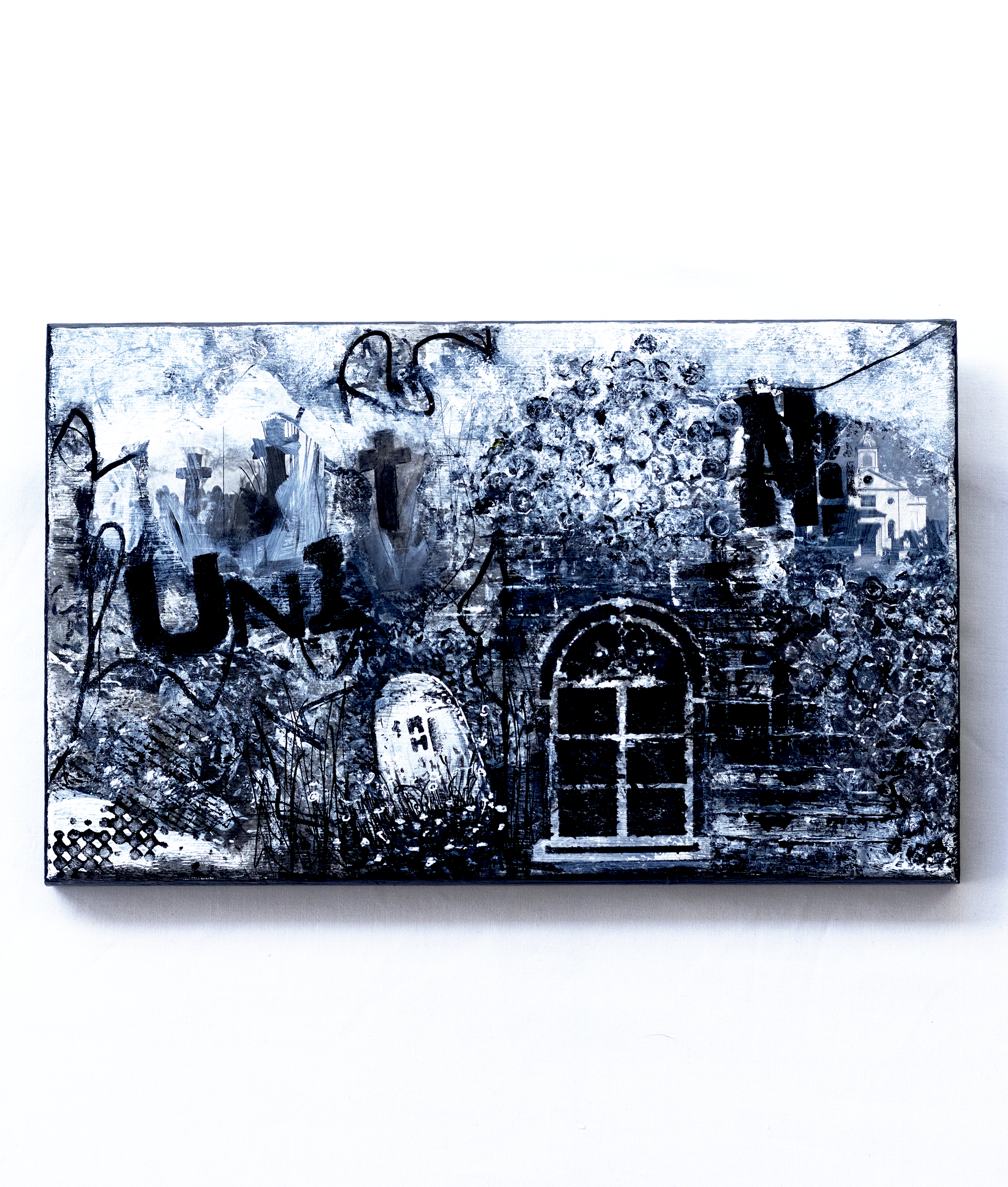 Cemetary on the Hill - Mixed media on solid wood panel